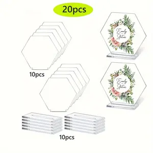 10 Pairs Acrylic Transparent Blank Hexagon Table Name Cards, DIY Wedding Guest Birthday Party Seating Tags, Event Decorations, Acrylic Plaque Sign