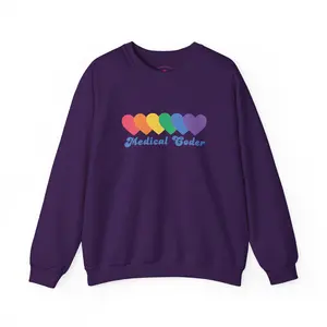 Medical Coder Rainbow Hearts Retro Font BF Sweatshirt Crewneck Fabric