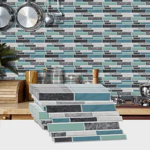 12/24/48 Sheets Of Blue-Green Grey Marble Wall Stickers - Self-Adhesive Removable Vinyl Wallpaper, Waterproof And Easy To Clean Irregular Wallpaper, Suitable For Home Decoration Wallpaper In Living Rooms, Kitchens, Bathrooms, 9.68 * 4.72 Inches