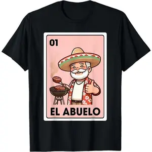 [100% Cotton] El Abuelo Grilling Grandpa Mexican Bingo Card Unisex T-Shirt  Menswear Man Classic Golf Gift T-Shirt For Men And Women