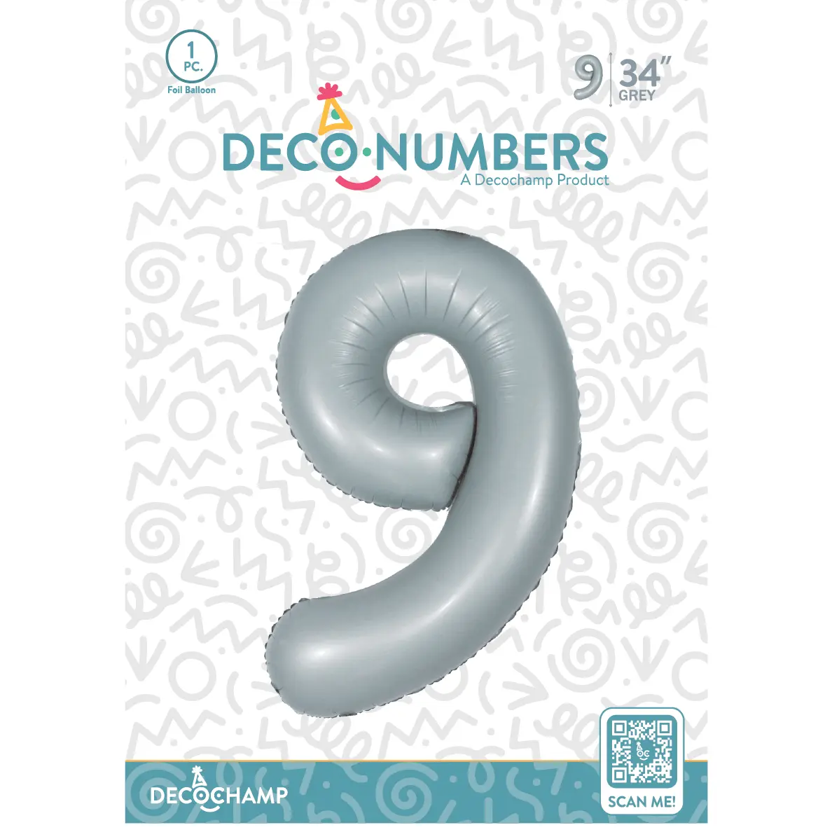 Number 9 Grey Foil Balloon 34" (Single Pack) DECONUMBER