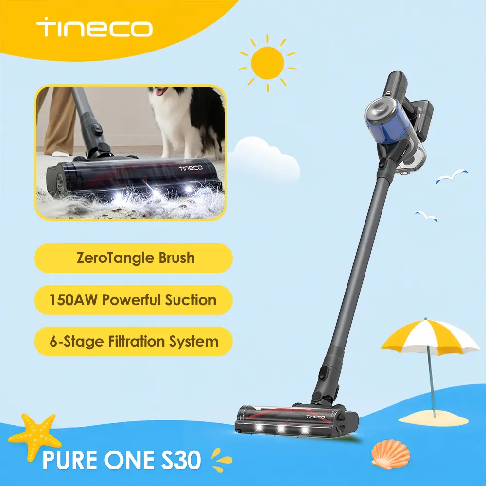 Tineco Pure ONE S30 Cordless Vacuum Cleaner, 150AW Powerful Suction, Zero Tangle Brush, Up to 65min Runtime, Stick Vacuum Cleaner for Pet Hair, Carpet & Hard Floor