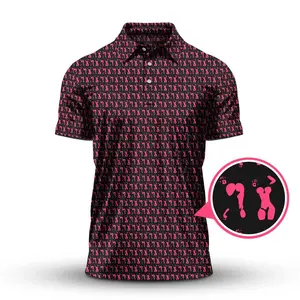 Body Art Pattern Golf Polos, Funny Pattern Golf Polo for Men – Black and Pink Novelty Golf Shirt