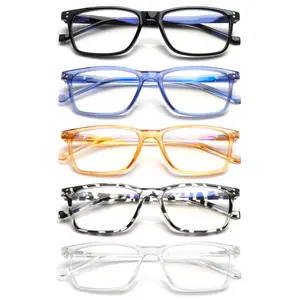 5-Piece Set Of Stylish And Elegant Retro Blue Light Blocking Reading Glasses Suitable For Men And Women Rectangular Frames Durable Lenses Unique Spring Hinge Design Fits Multiple Face Shapes Ideal For Everyday Wear