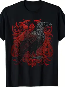 Men's & Women's Norse Mythology T-Shirt - Odin's Raven & Northman Valhalla Graphic Print 220GSM Pure Cotton Retro Viking Shirt for Norse History Fans Casual Viking Apparel