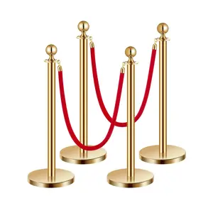 fathersdaygift VEVOR Stanchions and Velvet Ropes 4Pcs, Hollow Base with Stainless Steel Post, 2 Red Velvet Ropes and Posts, Crowd Control Barriers Gold Stanchions, Red Carpet Runner Poles for Party Supplies