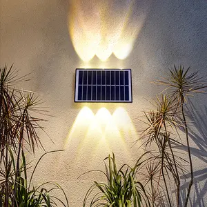 6/8 Heads Solar Wall Lights Multi Color LED Up Down Lighting Waterproof Outdoor Fence Light For Yard Garden Garage Pathway Decorative Lamp