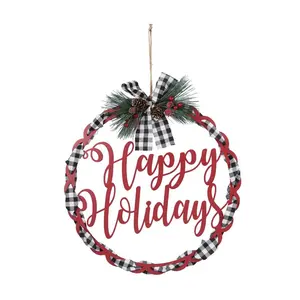 Young's metal Merry Christmas plaid wall sign