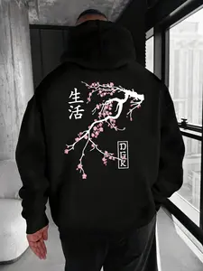 Men's Hooded Sweatshirt with Tokyo Cherry Blossom Graphic, Casual Fashion Pullover, Long Sleeve, Pockets, Streetwear Gift Choice