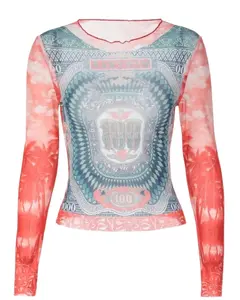 Graphic Print Mesh Crop Top