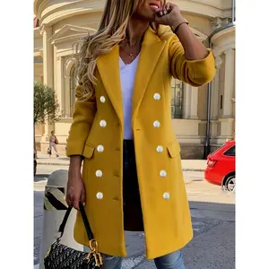 Double-breasted Notched Collar Coat, Elegant Autumn And Winter Long-sleeved Coat, Women's Clothing