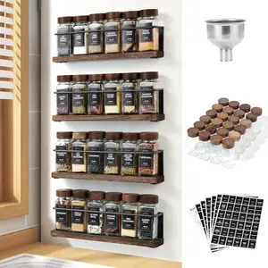Wooden Lid Magnetic Spice Rack Set with 24 Jars 216 Labels 1 Steel Funnel for Refrigerator Microwave Oven Full Set of Spice Organizer Sturdy Warm Design