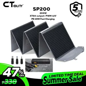 【Labor Day's Deal】CTOLITY SP200 Foldable 200W Solar Panel 18V USB Charger with XT60 PWM 12V PD 45W Fast Charging for Outdoor Camping RV Power Station Waterproof & Dustproof