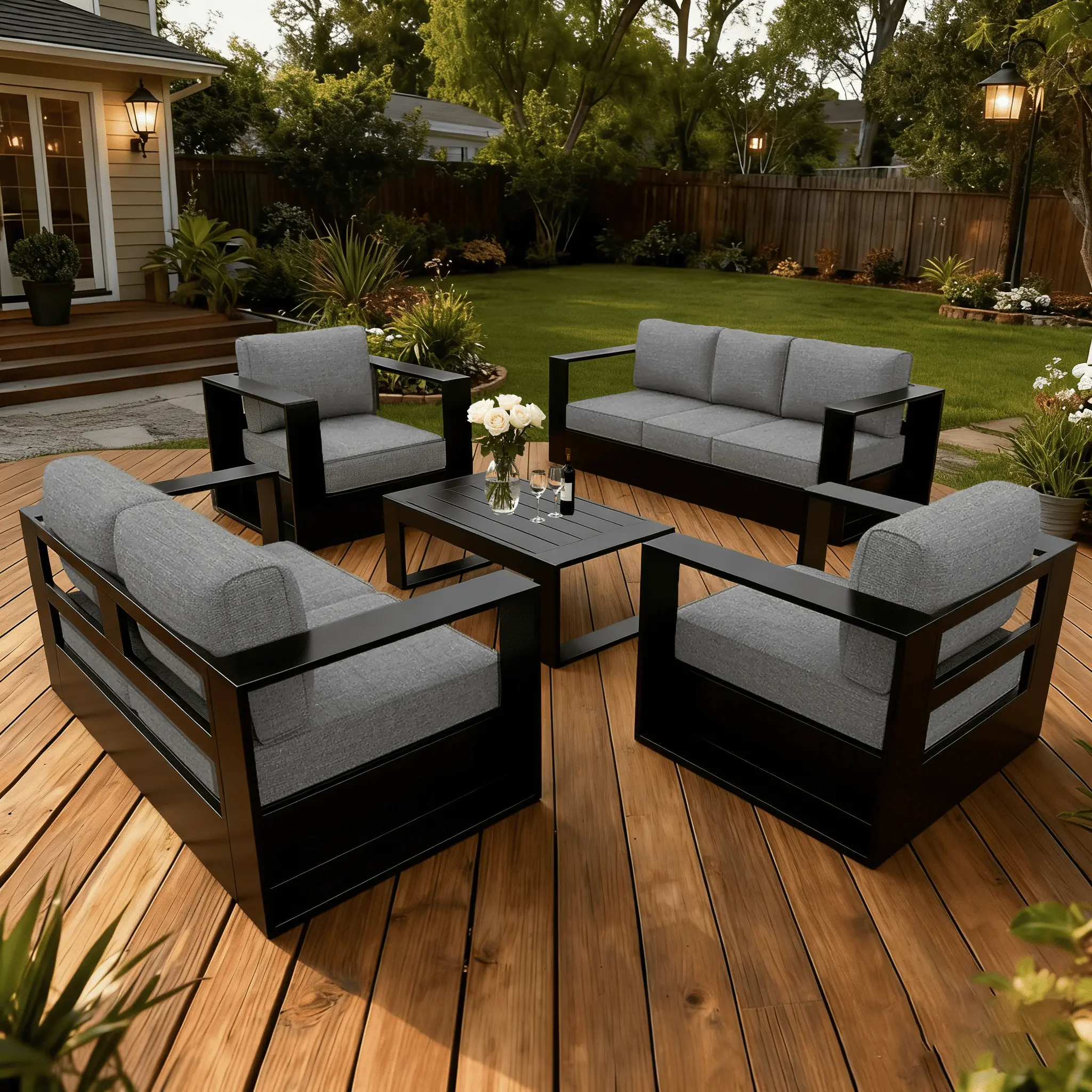【4/5 Packages Shipping】LayinSun Oversized Aluminum Outdoor Furniture Set, Patio Sofa Sets with Coffee Table, Deep Seating and Upgraded 6-inch Cushions for Porch, Balcony, Deck
