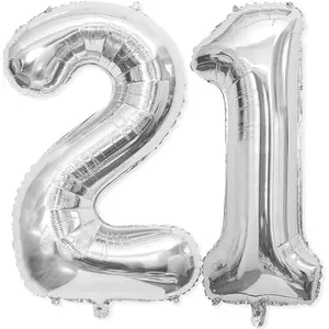 21 Balloon Number, 40 Inch Silver Foil Balloons Giant Jumbo Helium Number 21 or 12 Balloons for Boys Girls 21th 12th Birthday Decorationss Anniversary Events Party Decorationss (Silver)