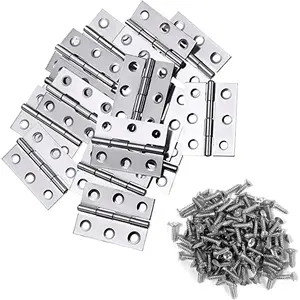 20Pcs 2 Inch Stainless Steel Folding Hinges with 126 Screws for Wooden Box, Small Crafts and Lightweight Projects