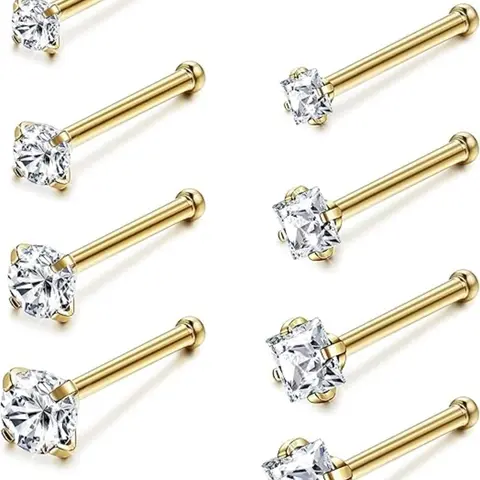 Hypoallergenic Nose Rings Set 18G 20G Stainless Steel Nose Rings Studs Cubic Zirconia Nose Ring Labret Nose Piercing Jewelry for Women Men 1.5mm 2mm 2.5mm 3mm Stainless Steel Noserings