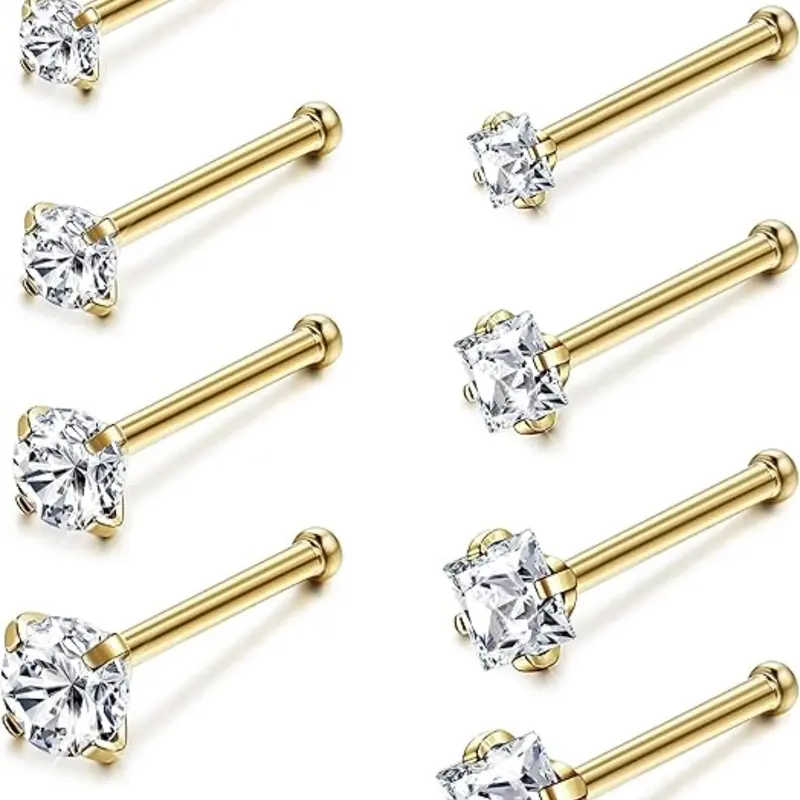 Hypoallergenic Nose Rings Set 18G 20G Stainless Steel Nose Rings Studs Cubic Zirconia Nose Ring Labret Nose Piercing Jewelry for Women Men 1.5mm 2mm 2.5mm 3mm Stainless Steel Noserings