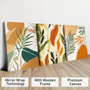 3 Counts Wooden Framed Canvas, Tropical Plant Decoration Posters Print, Perfect Living Room Decoration, Modern Art, Artistic Fashion Family Poster, Wall Art Decoration, High Definition, Waterproof, Artwork, Modern Art Design