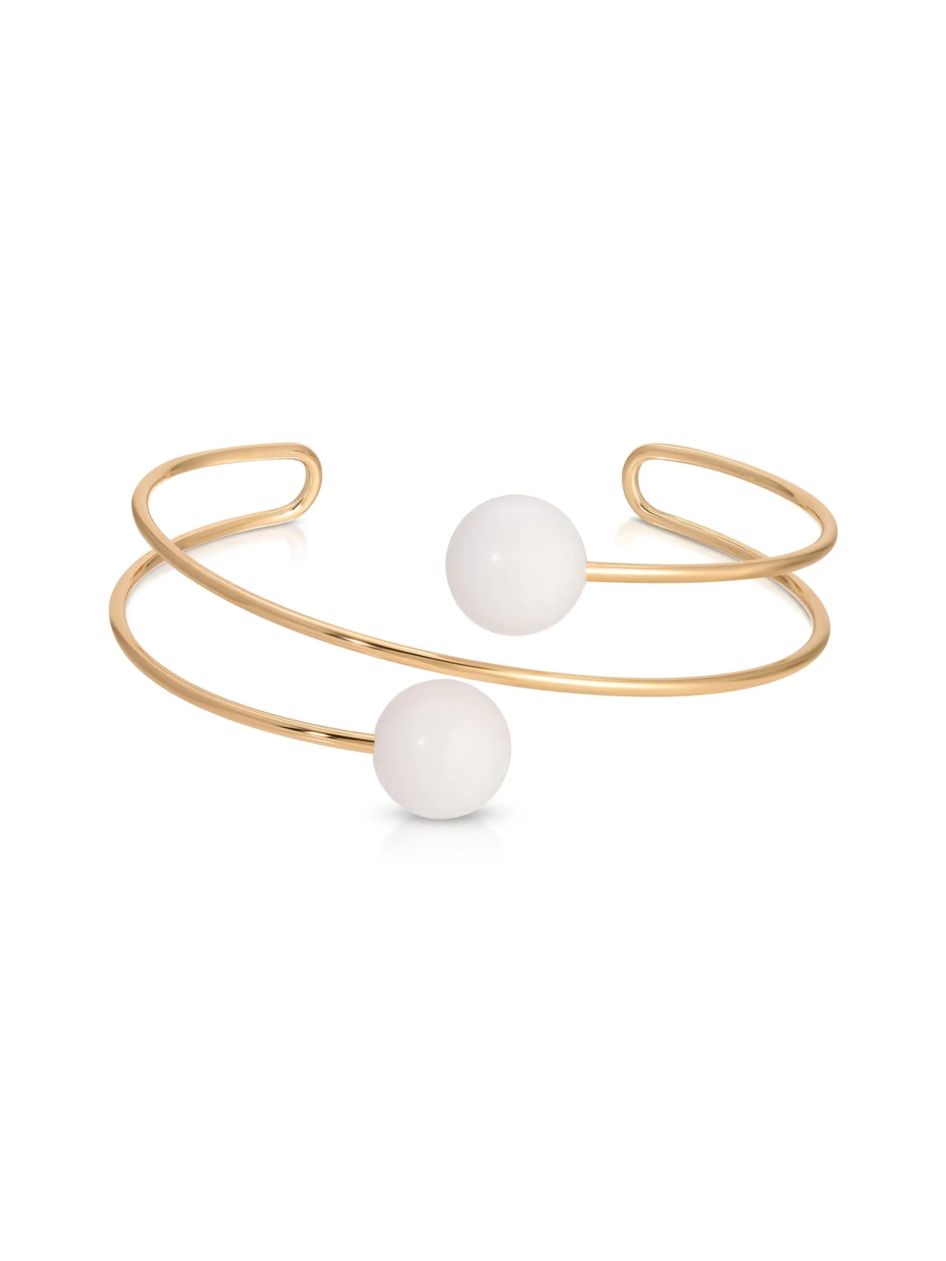 Ettika Summer Escape Bone Cuff Bracelet 18K Gold Plated Adjustable White Quartz Cuff for Women