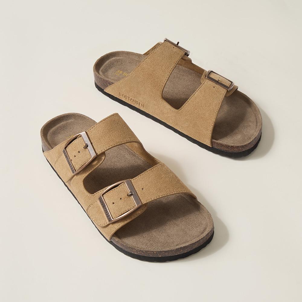 BOSTANTE  Flat Sandals For Women men  Cork Footbed Womens Sandals with arch support Vacation Essentials Slides for Women Footwear