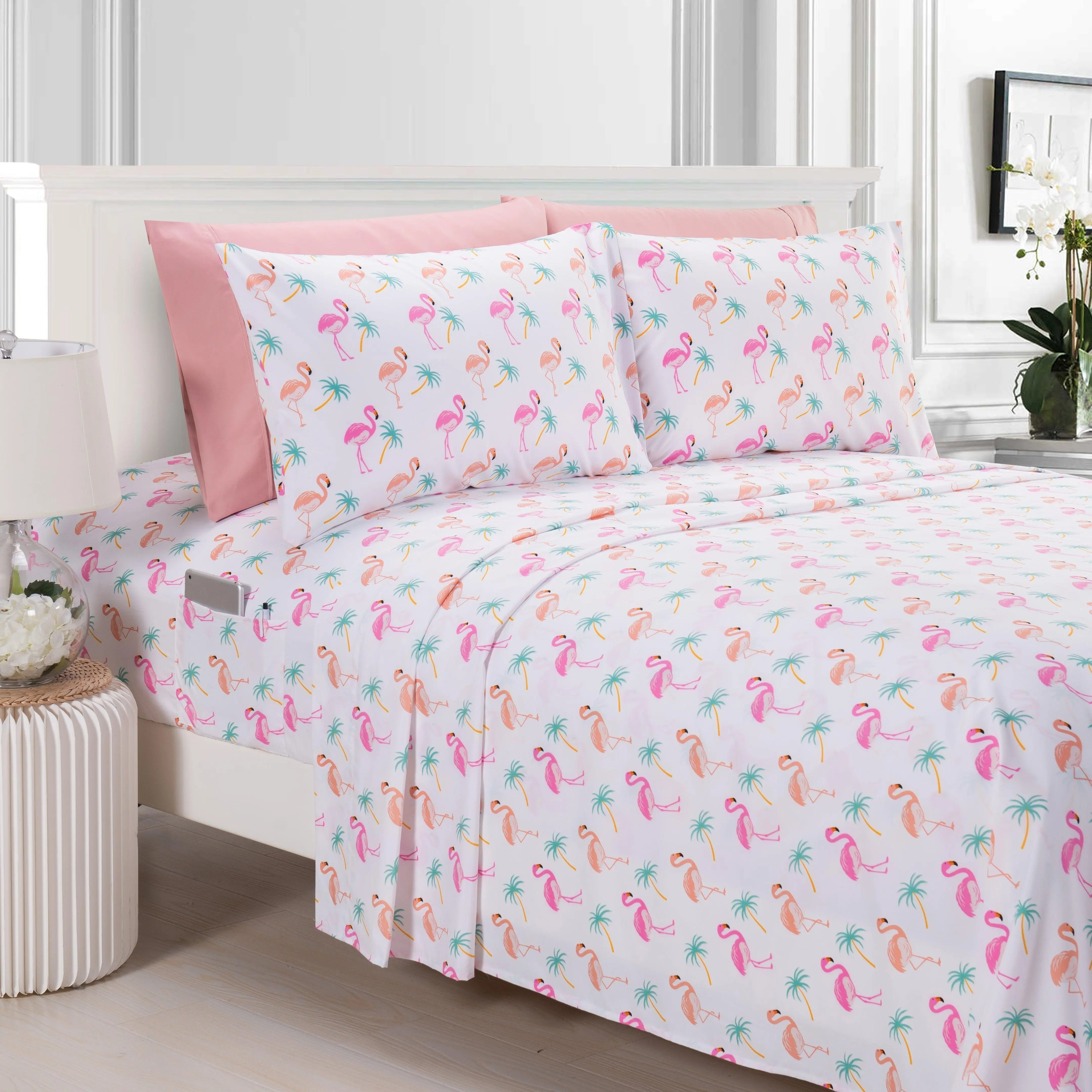 Elegant Comfort 6-Piece Tropical Pattern Sheet Set – Vibrant Deep Pocket & Hotel-Quality Microfiber Fitted Sheet for Stylish Bedrooms