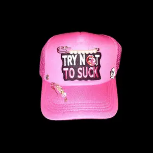 FYE GEAR Ladies' Pink Custom Hat with 'TRY NOT TO SUCK' Embroidery and Rhinestone Accents