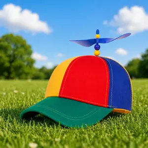 Rainbow Propeller Hat - Funny Spinning Helicopter Cap for Parties Festivals - Adjustable Unisex Party Hat - Festival Costume Accessory - Viral TikTok Trend - Bold Patchwork Colors - Lightweight Polyester Material - All-Season Wear