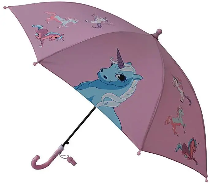 212 MAIN Foxfire FOX-602-47 Comfortable Rainproof Unicorn Print Children's Dome Umbrella, Pink, Transparent, 1-Button, Wipe-Clean