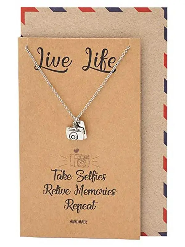 Quan Jewelry Vintage Camera Necklace for Women, Inspirational Silver Plated Pendant on Adjustable Stainless Steel Chain, Casual Gift for Birthday & Graduation