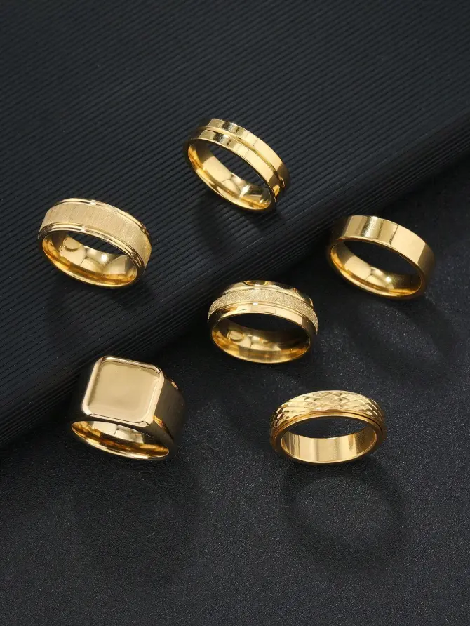 6pcs Men's Ring Set, Rhombus Pattern Fashion Rings, Stackable Jewelry Accessories For Daily Wear