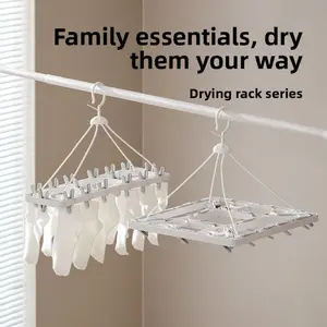 FaSoLa Household Folding Drying Rack, Multi-Clip Sock and Underwear Drying Tool, Multifunctional Windproof 2-in-1 Drying Rack