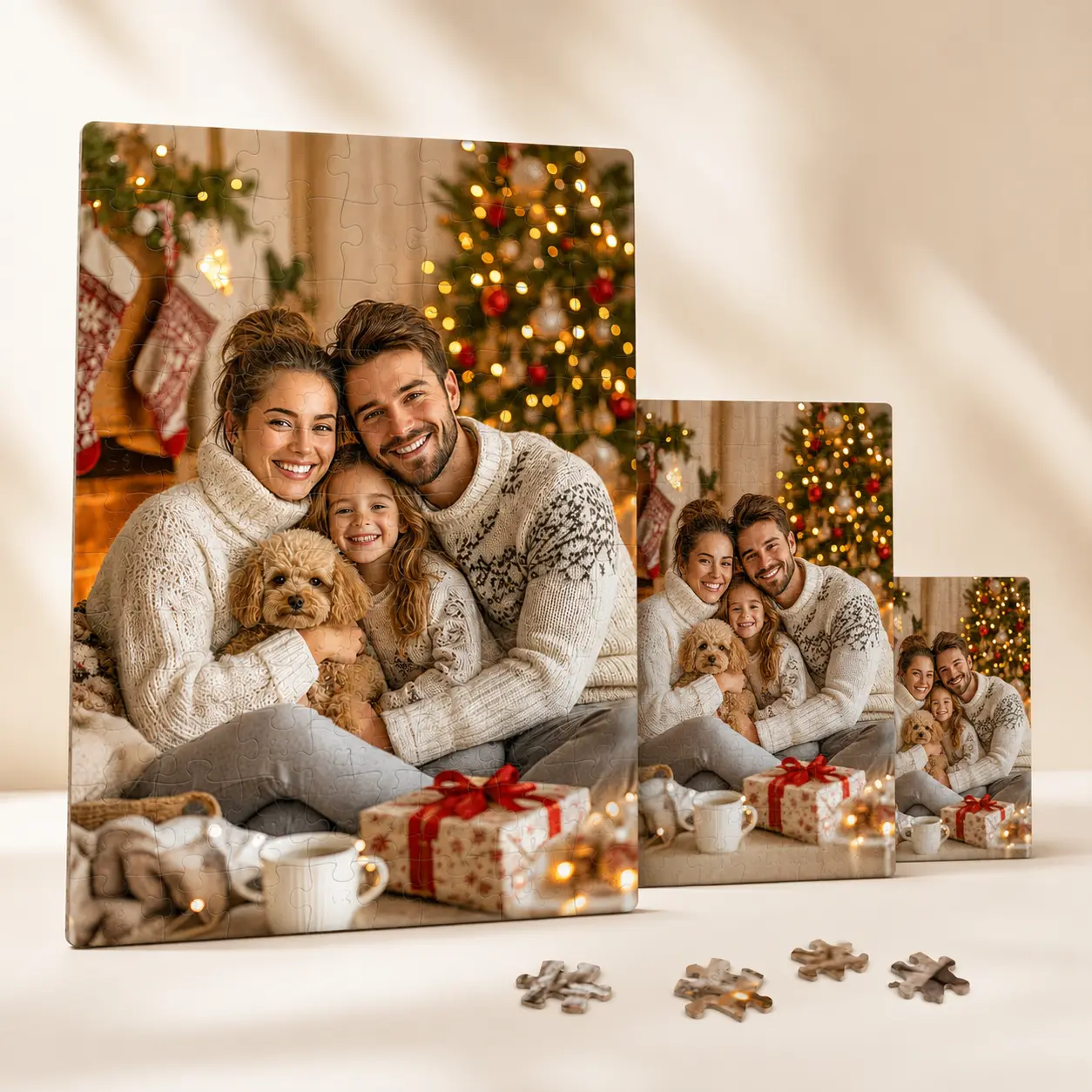 Personalized Christmas Photo Puzzle, Custom Family Jigsaw Puzzle Gift for Holiday Game Night