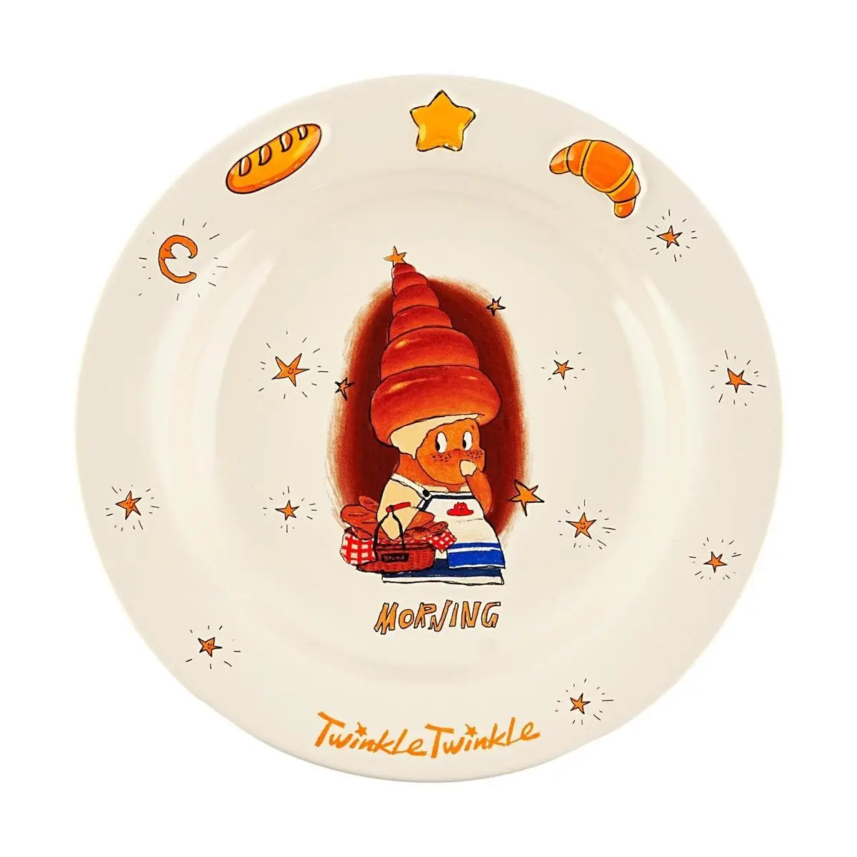 Kawashima Brown Star Embossing Ceramic Plate - 7" Croissant Motif Serving Dish for Snack Time, Desserts & Appetizers