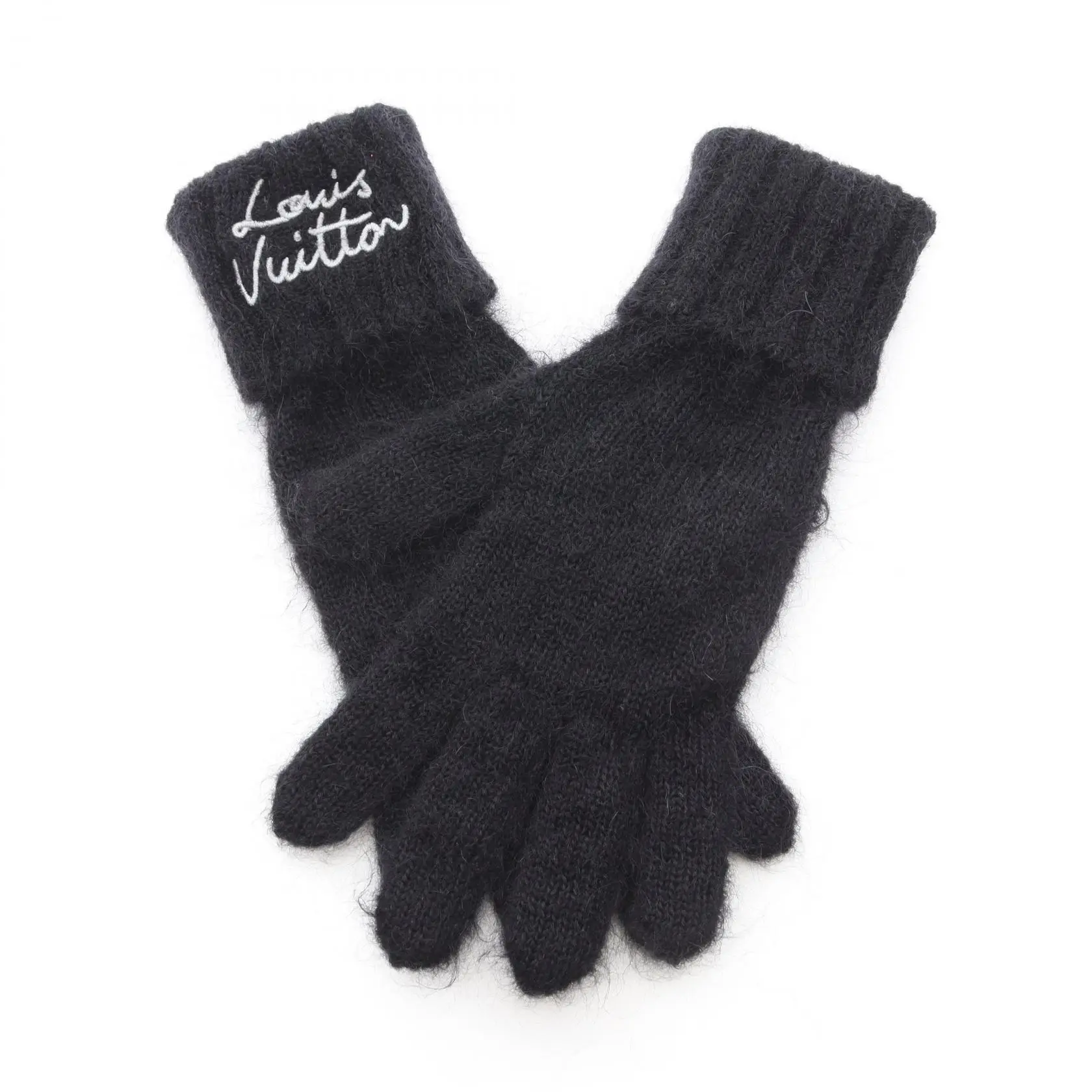 Pre-owned Louis Vuitton Wool Small Leather Goods LV Script Mohair Gloves