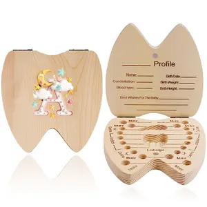 Wooden Baby Tooth Box, Keepsake Storage for Teeth, Fetal Hair & Umbilical Cord, Milestone Commemorative Gift, Iridescent Design