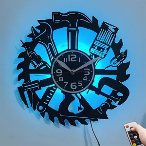 Car Service Themed LED Vinyl Clock Silent Illuminated Wall Decor Ideal Holiday Gift for Men Garage & Workshop (Battery Not Included)