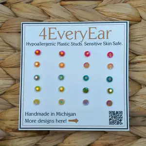 10 Pair Micro Pastel Rhinestone Stud Earrings – Hypoallergenic Plastic Posts, Lightweight Sensitive Ear Friendly Jewelry Set