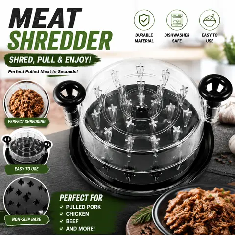 Chicken Shredder 8 Inches, Chicken Shredder Tool Twist for Pork Beef Chicken, Meat Shredder, Clear Lid, Ergonomic Handle, Strong Anti-slip, BPA Free, Easy to Clean, Dishwasher Safe (Black)