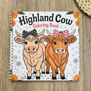 Highland Cow-Themed Coloring Book, Stress-Relief Spiral-Bound Coloring Journal for Daily Drawing & Travel, Sleep Aid Gift, Coloring Activity