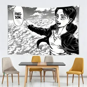 Eren Yeager Freedom Attack On Titan Anime Manga Poster Linen-Polyester Wall Art, Light-Enhanced Photo Print, Ready-To-Hang Canvas Gallery Wrap Tapestry for Room Decor Decoration Cotton