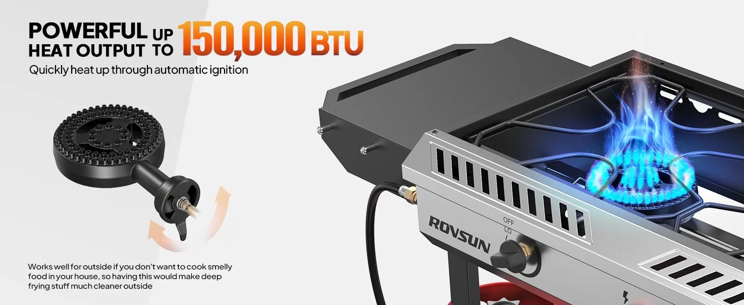 [TOP RATED - FLASH SALE] ROVSUN 2-Burner 150000 BTU Camping Propane Stove with Wheels & Side Shelves