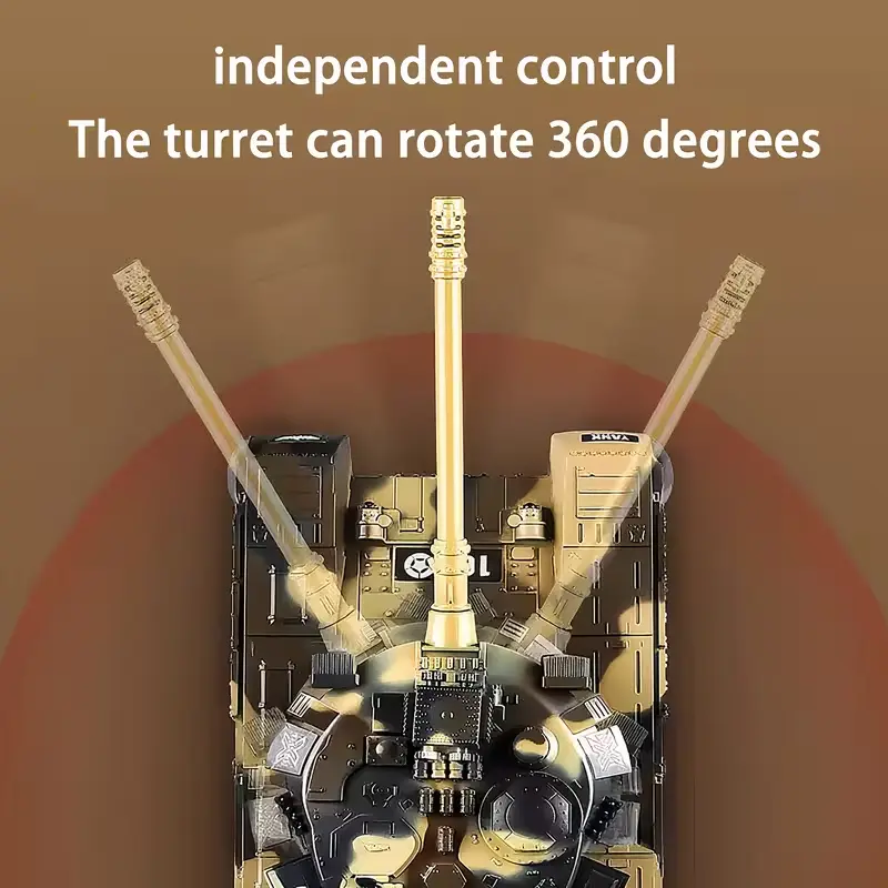 Durable 1:28 Scale RC Battle Tank Toy, 2.4GHz Remote Control, Realistic Rotating Turret & Look, Firing & Sound Effects, All-Terrain Tracks, Rechargeable, Indoor/Outdoor Play