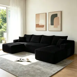 【Sub 2 packages】Niccae 126" Cloud Sectional Sofa with U-Shape Chaise and Side Pockets and Cup holder , Modern Modular Design, Deep Seating, Upholstered Couch for Living Room/Bedroom, No Assembly Required (Plush)