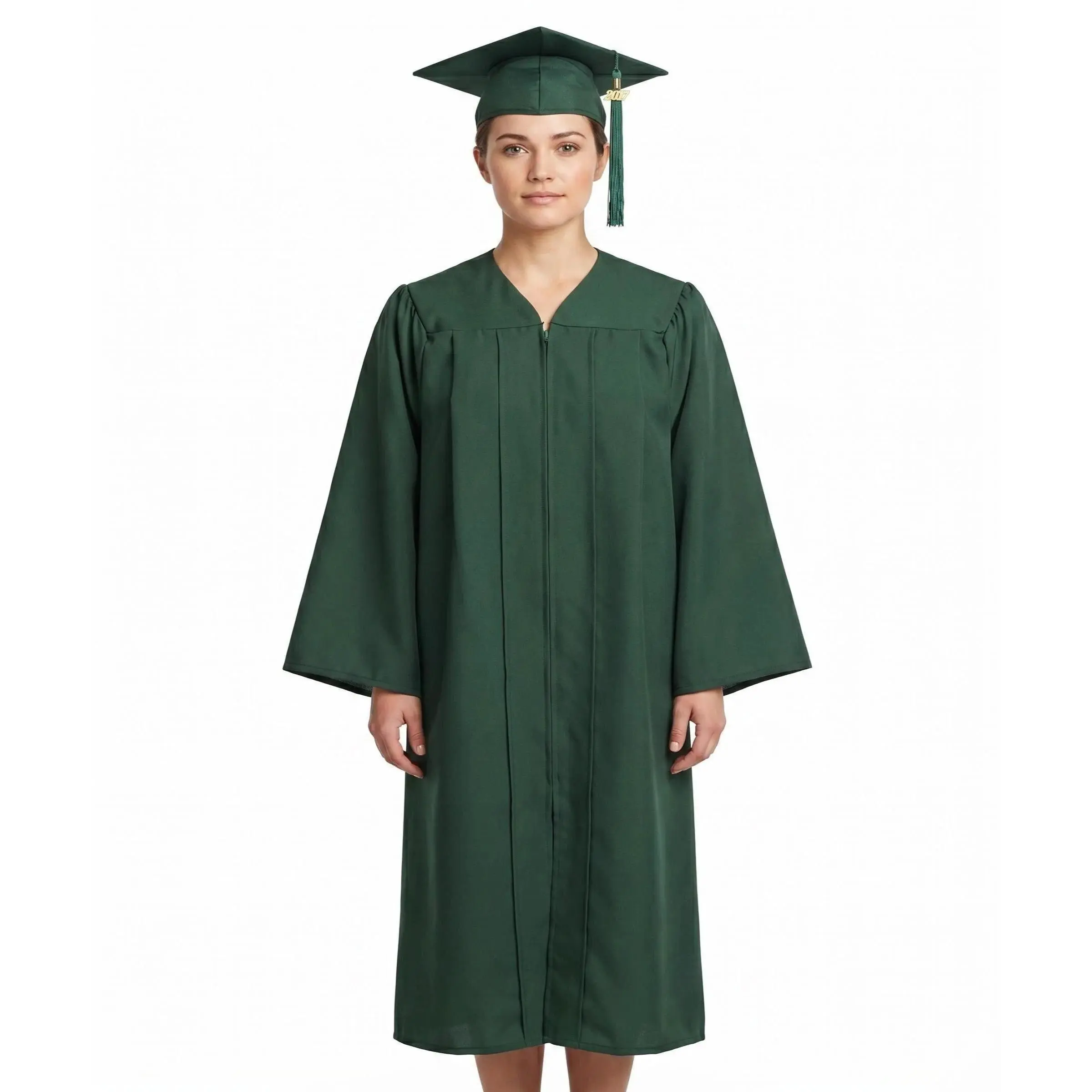 Women's Matte Graduation Gown and Cap Set, Basic Solid Long Sleeve Academic Robe with Front Zip, College Ceremony Uniform with 2026 Tassel, Uniforms, Black Graduation Cap And Gown, Workwear, College Look, Women's Clothes