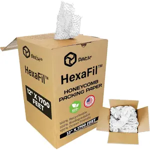 HexaFil Honeycomb Packing Paper - , Sustainable Filler for Shipping and Moving, Cushioned Packing Material in Dispenser Box, Alternative to Bubble Wrap - White, 12" x 1700'