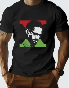 Men'S Malcolm X Black History Month T-Shirt - 100%25 Cotton Relaxed Fit Crew Neck Short Sleeve Shirt With Vibrant Pan-African Colors