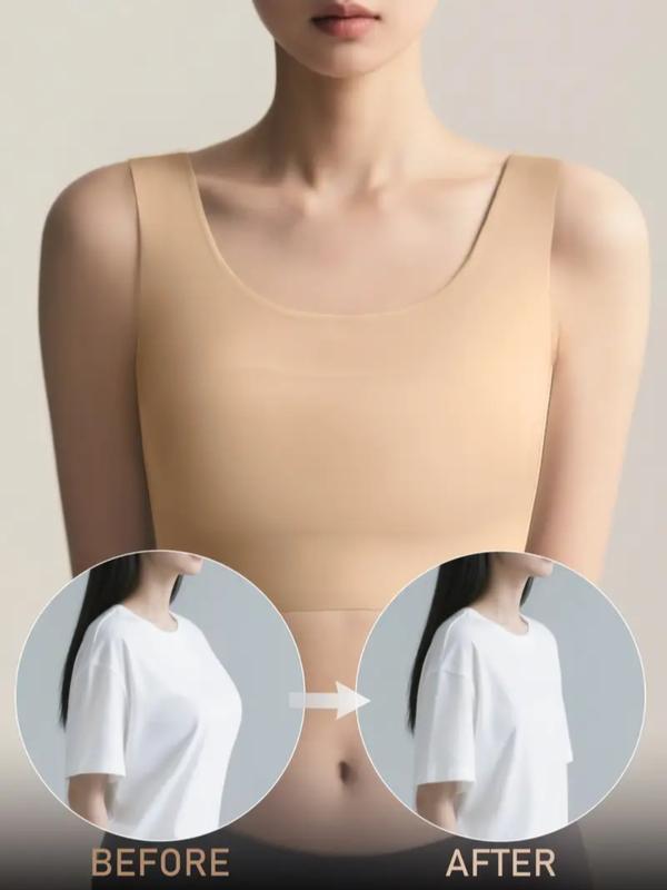 Wireless invisible strapless vest, women's seamless corset bra, wide shoulder strap design, light and breathable fabric, girls disguise as boys, tomboy corset underwear, large and small chest effect, flat chest shaping, Seamless Sports Bras