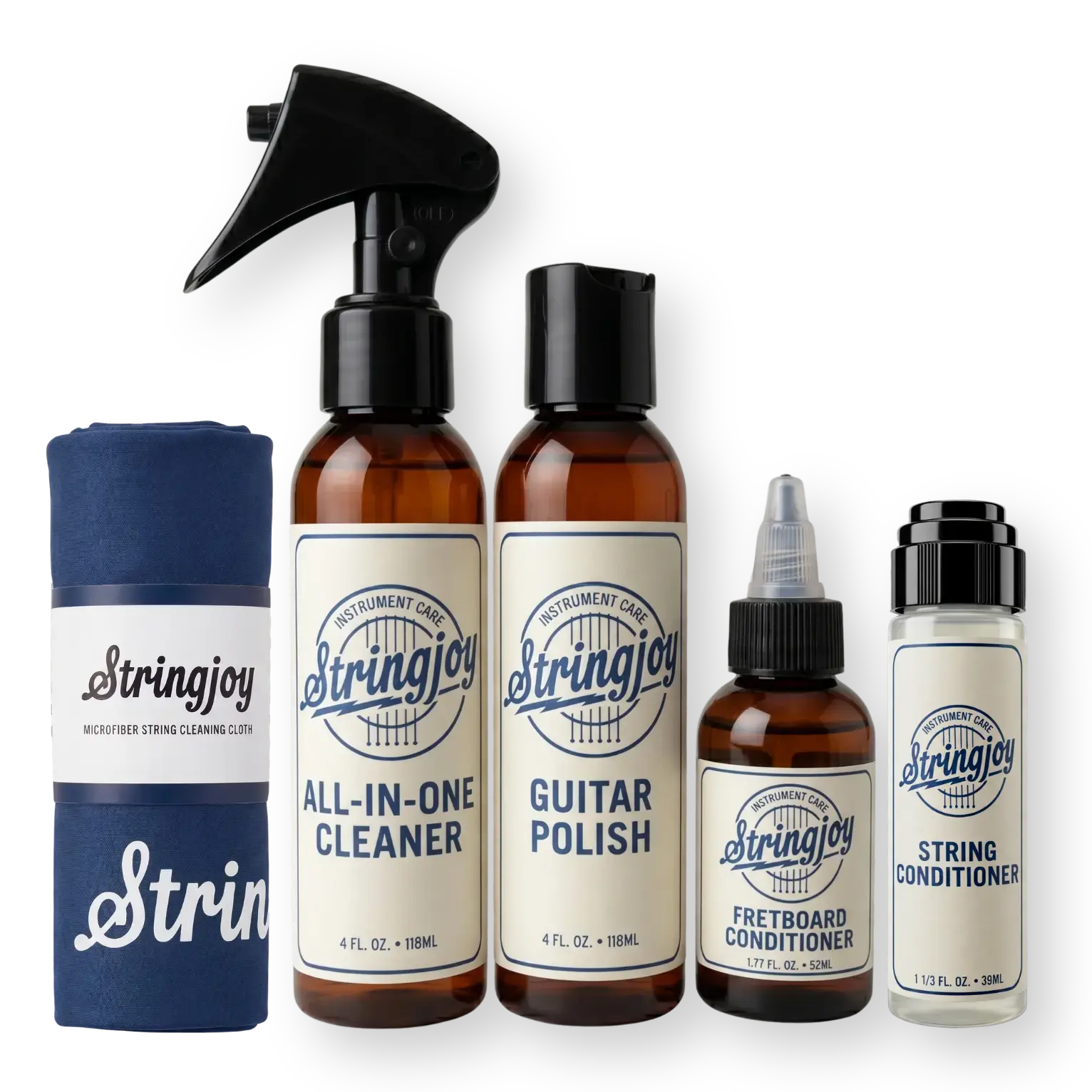 Stringjoy Ultimate Care Bundle - Guitar Instrument Cleaning Kit with Microfiber Cloth, 5 Items, Protects Strings, Deep-Cleans and Restores, Musical, Guitar Polish