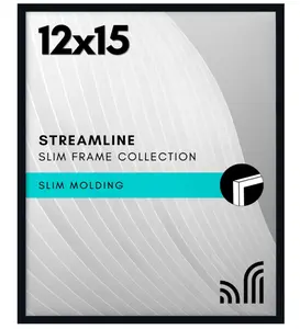 12x15 Picture Frame with Polished Plexiglass - Streamline Collection - Thin Border Picture Frame for Wall Display - Hanging Hardware Included - Black
